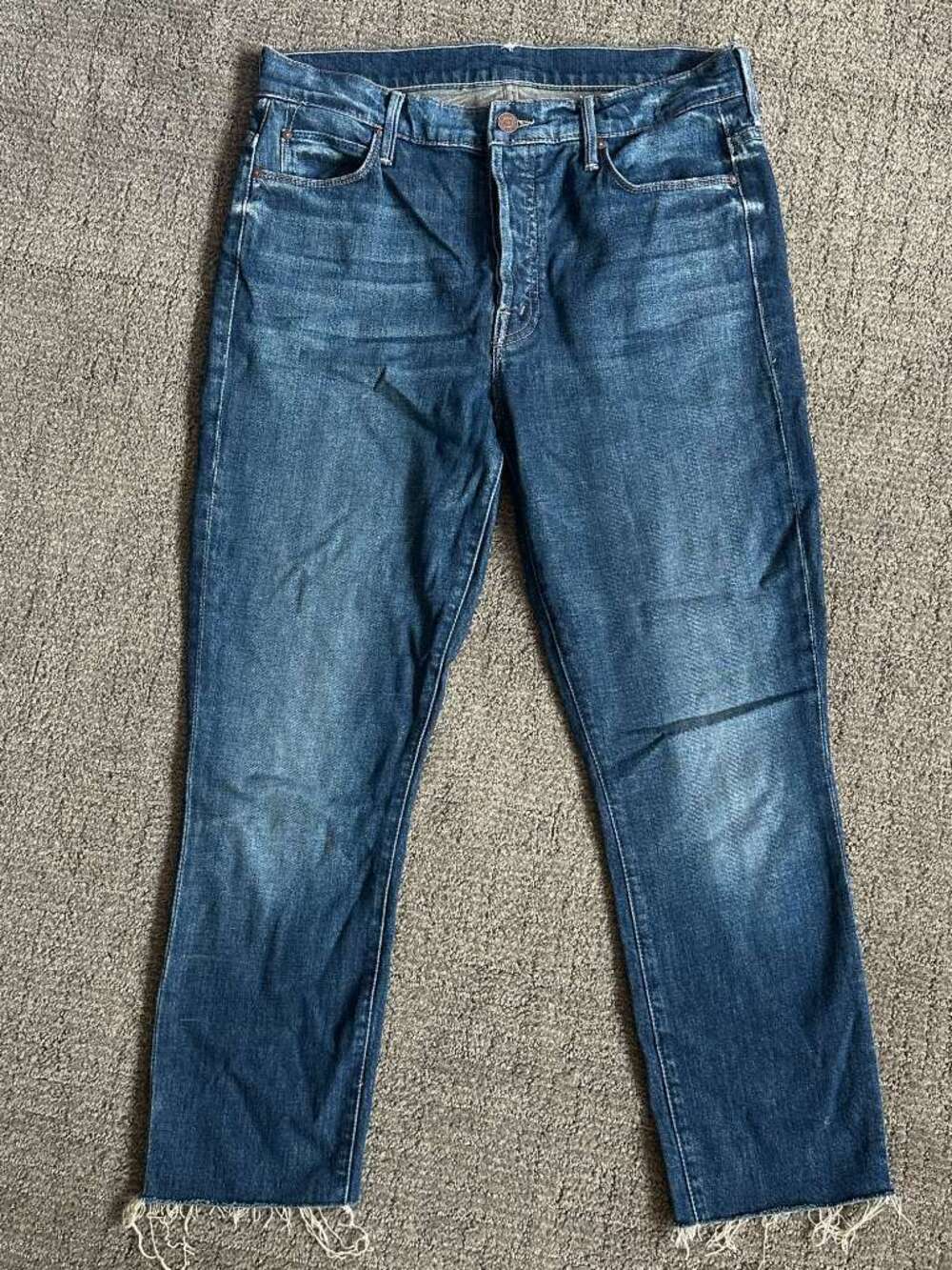 MOTHER Straight Leg Cropped Raw Hem Dark Wash Denim Jeans - Size 29